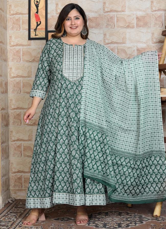 Cotton Green Traditional Wear Digital Printed Readymade Anarkali Suit